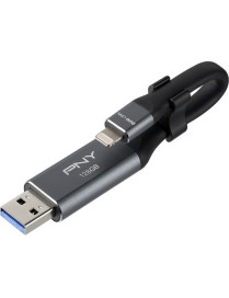 PNY DUO LINK USB 3.0 OTG Flash Drive For iPhone and iPad - 128 GB - USB 3.0 Type A, Lightning - 1 Year Warranty