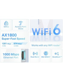 Tp Link TP-Link RE600X Dual Band 802.11ax 1.80 Gbit/s Wireless Range Extender - 2.40 GHz, 5 GHz - Internal - MIMO Technology - 1