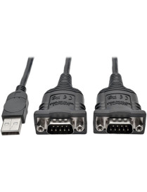 Tripp Lite 2-Port USB to DB9 Serial FTDI Adapter Cable with COM Retention (M/M), 6 ft - 6 ft DB-9/USB Data Transfer Cable for PD