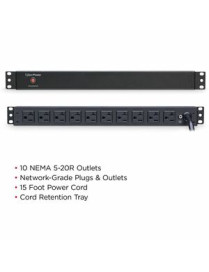 Cyber Power CyberPower PDU20B10R 10-Outlets PDU - Basic - NEMA 5-20P - 10 x NEMA 5-20R - 120 V AC - 1U - Vertical - Rack-mountab