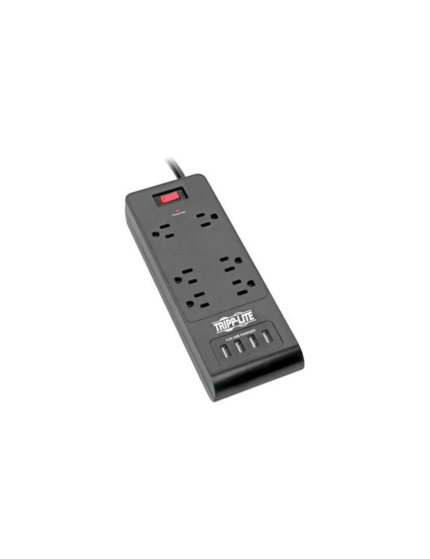 Tripp Lite Surge Protector Power Strip 6-Outlets 4 USB Ports 6ft Cord Black - 6 x NEMA 5-15R, 4 x USB - 1875 VA - 900 J - 120 V 