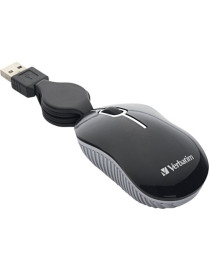 Verbatim Mini Travel Optical Mouse, Commuter Series - Black - Optical - Cable - Black - 1 Pack - USB - Scroll Wheel - 3 Button(s