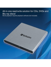 Verbatim Portable Blu-ray Writer - External - BD-R/RE Support/24x CD Write/6x BD Write/8x DVD Write - USB 3.2 Gen 1