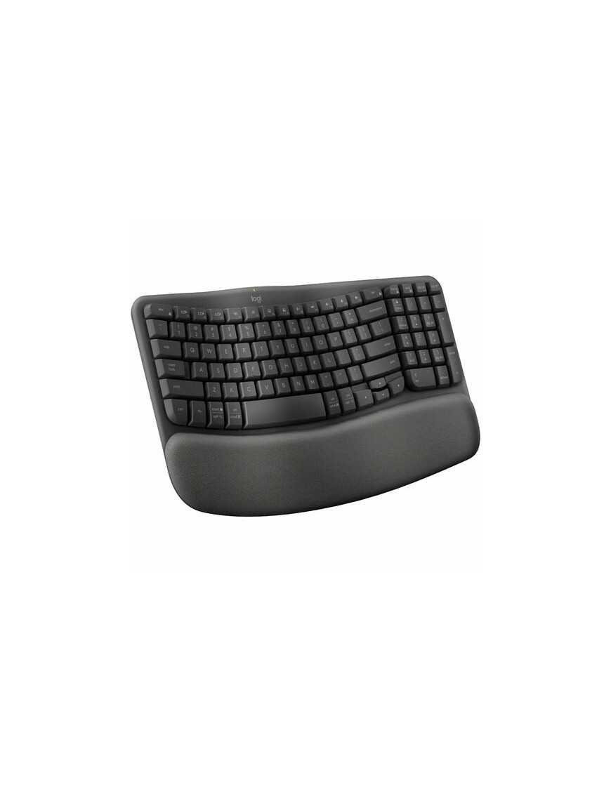 Logitech Wave Keys for Business Ergonomic Keyboard - Wireless Connectivity - Bluetooth - 32.81 ft (10000 mm) - USB Type A Interf