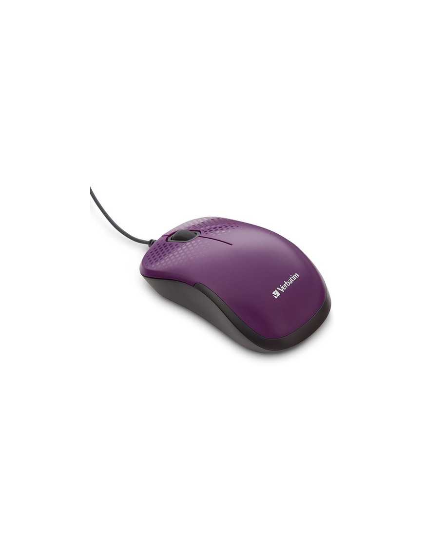 Verbatim Silent Corded Optical Mouse - Purple - Optical - Cable - Purple - USB - Scroll Wheel - 3 Button(s)