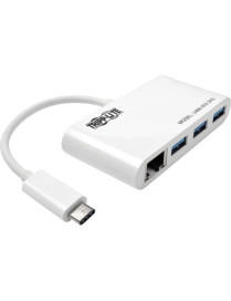 Tripp Lite by Eaton U460-003-3AG 3-Port USB 3.1 Gen 1 Portable Hub - USB Type C - External - 3 USB Port(s) - 1 Network (RJ-45) P