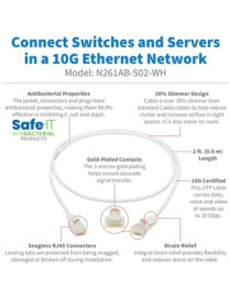 Tripp Lite Safe-IT N261AB-S02-WH Cat.6a UTP Network Cable - 2 ft Category 6a Network Cable for Network Device, Patch Panel, Swit