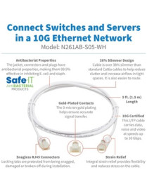 Tripp Lite Safe-IT N261AB-S05-WH Cat.6a UTP Network Cable - 5 ft Category 6a Network Cable for Network Device, Patch Panel, Swit