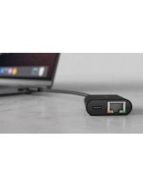 Belkin USB-C to Ethernet + Charge Adapter - 1 x Type C USB Male - 1 x RJ-45 Network Female, 1 x Type C USB Female - Black