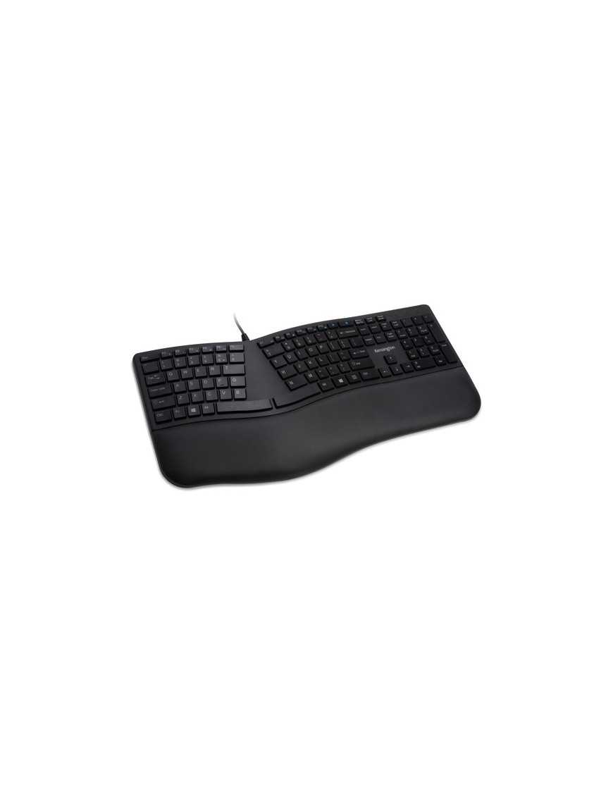 Kensington Pro Fit Ergo Wired Keyboard - Cable Connectivity - USB Type A Interface - Windows, ChromeOS, Mac OS - Black