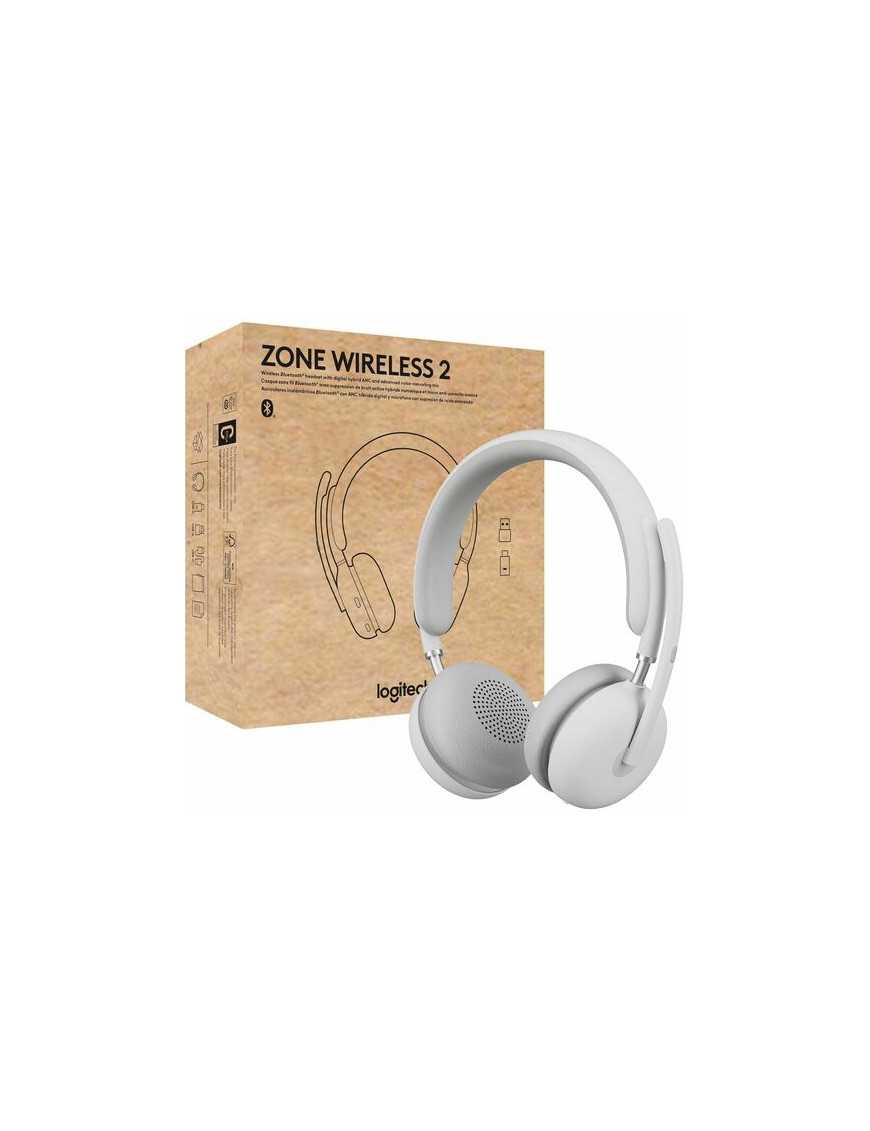 Logitech Zone Wireless 2 Headset - Stereo - Wireless - Bluetooth - 170 ft - 20 Hz - 20 kHz - Binaural - Noise Cancelling, Omni-d