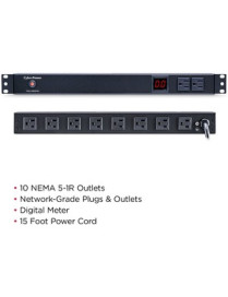 Cyber Power CyberPower Metered PDU15M2F8R 10-Outlets PDU - Metered - NEMA 5-15P - 10 x NEMA 5-15R - 120 V AC - 1U - Vertical - R