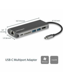 StarTech.com USB C Multiport Adapter - Portable USB Type-C Travel Dock - 4K HDMI, 2-pt USB Hub, SD, GbE, 60W PD Pass-Through - L