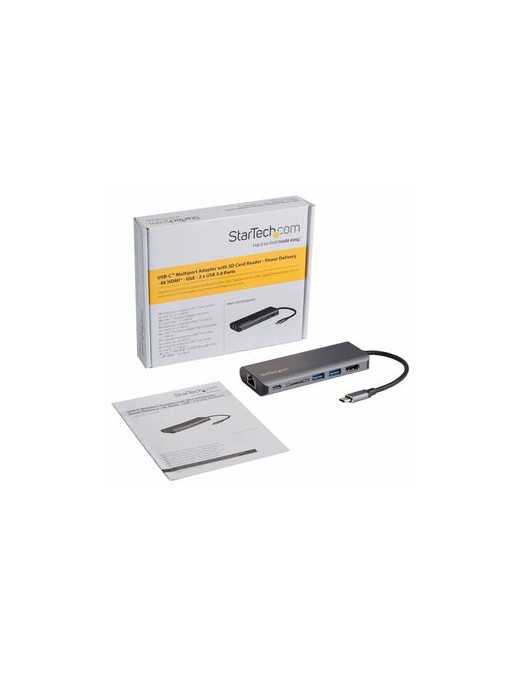StarTech.com USB C Multiport Adapter - Portable USB Type-C Travel Dock - 4K HDMI, 2-pt USB Hub, SD, GbE, 60W PD Pass-Through - L