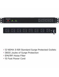 Cyber Power CyberPower Rackbar Surge Suppressor RM 1U RKBS15S4F8R 15A 12-Outlet - 12 x NEMA 5-15R - 3600 J - 120 V AC Input - 12