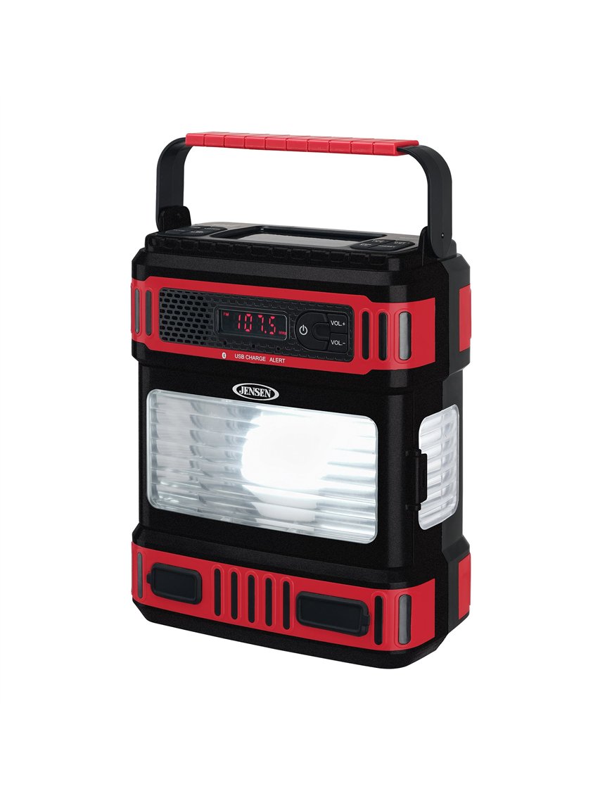 JENSENÂ® Portable BluetoothÂ® AM/FM/NOAAÂ® Weather Band Lantern Radio with 4-Way Power, Black and Red, JEP-950