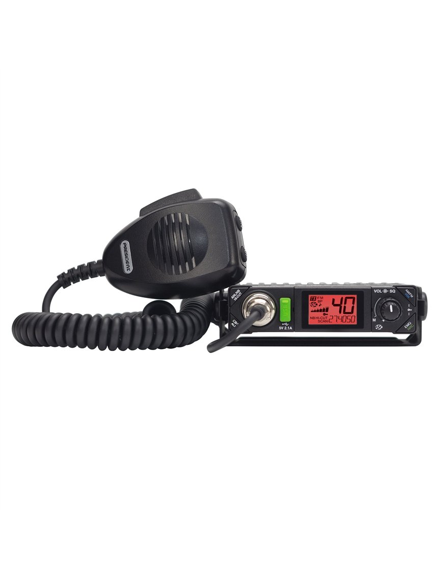 PRESIDENT BILL III FCC 40-Channel 12-Volt AM/FM Weatherband Ultracompact CB Radio with P-Channels and NRC, TXUS201-1