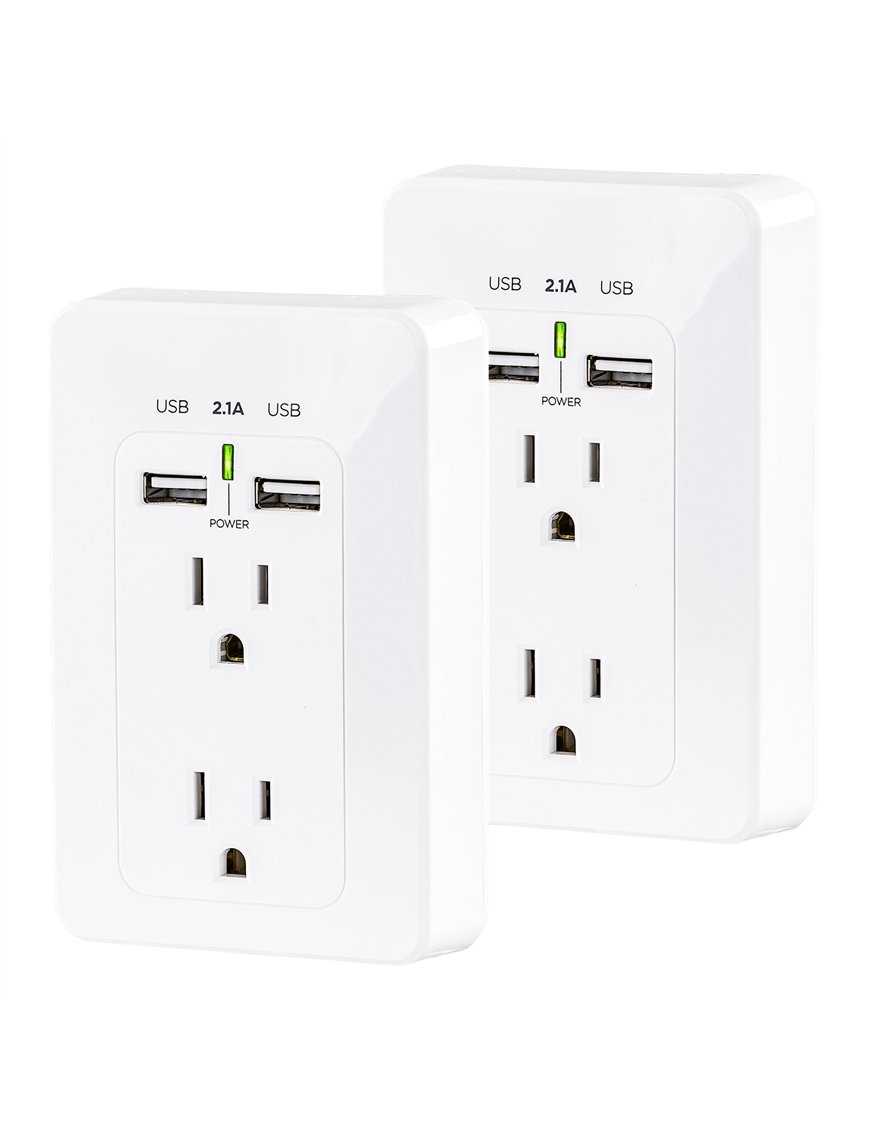 CyberPowerÂ® 4-Outlet Direct Plug-in Wall Tap with USB Ports, White, MP18HO007, 2 Pack